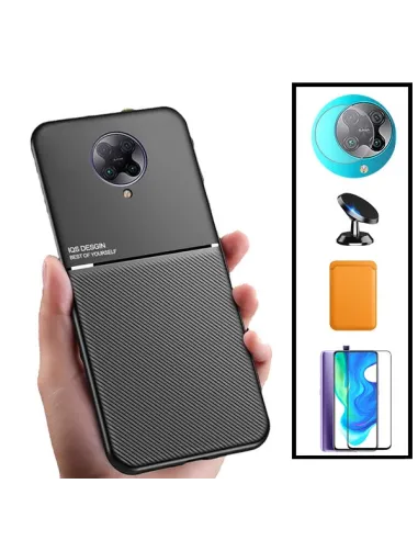 Kit Capa Magnetic Lux + Magn Wallet Laranja + Vidro + P. de Câmara + Sup Magn para Xiaomi Poco F2 Pro