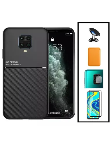 Kit Capa Magnetic Lux + Magn Wallet Laranja + Vidro + P. de Câmara + Sup Magn para Xiaomi Poco M2 Pro