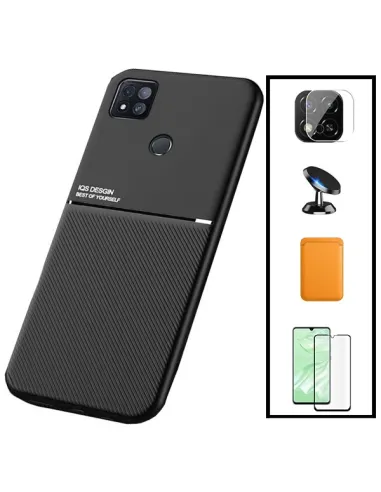 Kit Capa Magnetic Lux + Magn Wallet Laranja + Vidro + P. de Câmara + Sup Magn para Xiaomi Redmi 9 Activ