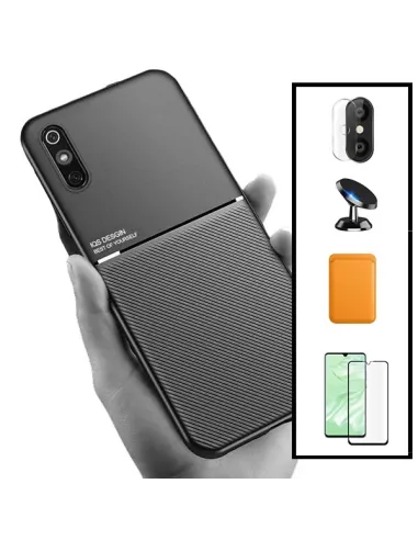 Kit Capa Magnetic Lux + Magn Wallet Laranja + Vidro + P. de Câmara + Sup Magn para Xiaomi Redmi 9A