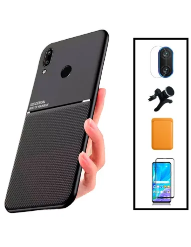 Kit Capa Magnetic Lux + Magn Wallet Laranja + Vidro + P. de Câmara + Sup Magn Reforçado para Huawei P Smart 2019