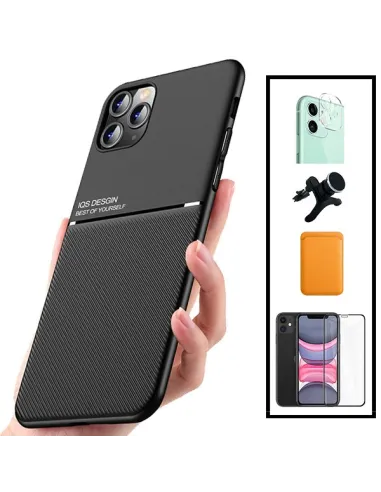 Kit Capa Magnetic Lux + Magn Wallet Laranja + Vidro + P. de Câmara + Sup Magn Reforçado para iPhone 11