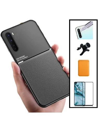 Kit Capa Magnetic Lux + Magn Wallet Laranja + Vidro + P. de Câmara + Sup Magn Reforçado para OnePlus Nord