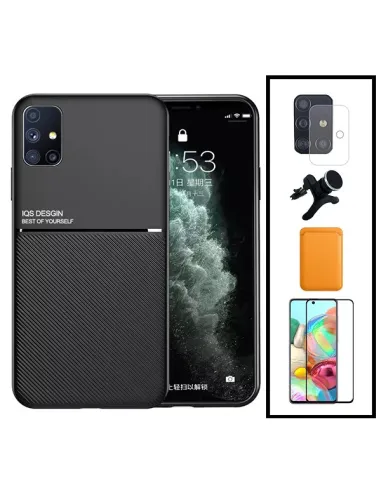 Kit Capa Magnetic Lux + Magn Wallet Laranja + Vidro + P. de Câmara + Sup Magn Reforçado para Samsung Galaxy A21s