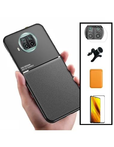 Kit Capa Magnetic Lux + Magn Wallet Laranja + Vidro + P. de Câmara + Sup Magn Reforçado para Xiaomi Mi 10i