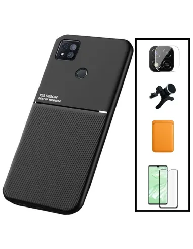 Kit Capa Magnetic Lux + Magn Wallet Laranja + Vidro + P. de Câmara + Sup Magn Reforçado para Xiaomi Poco C3