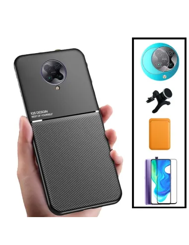 Kit Capa Magnetic Lux + Magn Wallet Laranja + Vidro + P. de Câmara + Sup Magn Reforçado para Xiaomi Poco F2 Pro