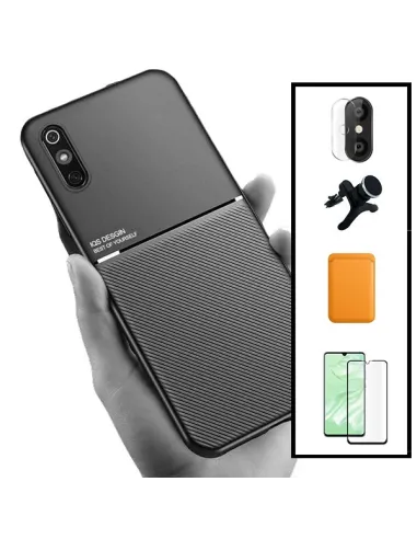 Kit Capa Magnetic Lux + Magn Wallet Laranja + Vidro + P. de Câmara + Sup Magn Reforçado para Xiaomi Redmi 9A Sport