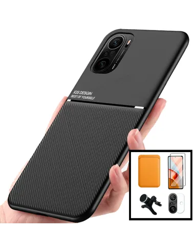 Kit Capa Magnetic Lux + Magn Wallet Laranja + Vidro + P. de Câmara + Sup Magn Reforçado para Xiaomi Redmi K40 Pro