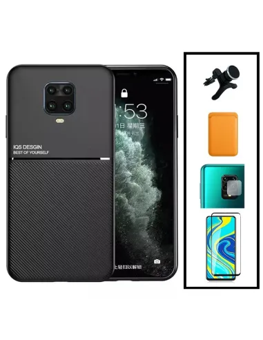 Kit Capa Magnetic Lux + Magn Wallet Laranja + Vidro + P. de Câmara + Sup Magn Reforçado para Xiaomi Redmi Note 9s