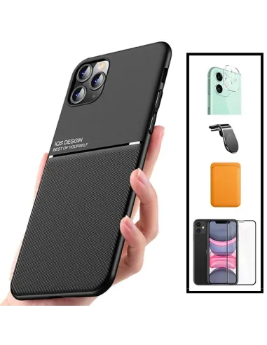 Kit Capa Magnetic Lux + Magn Wallet Laranja + Vidro + P. de Câmara + Sup Magn L para iPhone 11