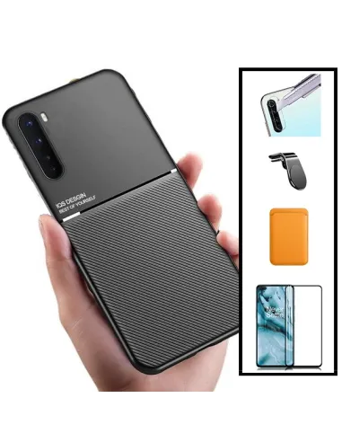 Kit Capa Magnetic Lux + Magn Wallet Laranja + Vidro + P. de Câmara + Sup Magn L para OnePlus Nord