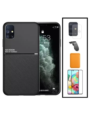 Kit Capa Magnetic Lux + Magn Wallet Laranja + Vidro + P. de Câmara + Sup Magn L para Samsung Galaxy A51