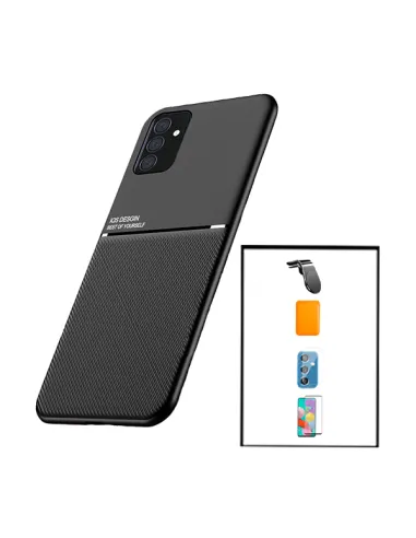 Kit Capa Magnetic Lux + Magn Wallet Laranja + Vidro + P. de Câmara + Sup Magn L para Samsung Galaxy M52 5G