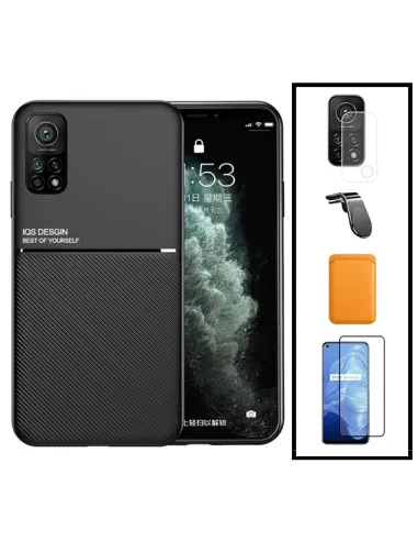 Kit Capa Magnetic Lux + Magn Wallet Laranja + Vidro + P. de Câmara + Sup Magn L para Xiaomi Mi 10T 5G