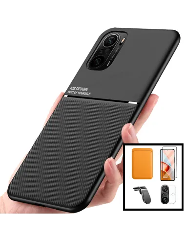 Kit Capa Magnetic Lux + Magn Wallet Laranja + Vidro + P. de Câmara + Sup Magn L para Xiaomi Mi 11i