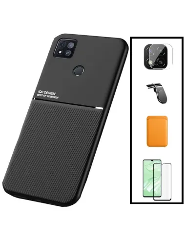 Kit Capa Magnetic Lux + Magn Wallet Laranja + Vidro + P. de Câmara + Sup Magn L para Xiaomi Poco C3