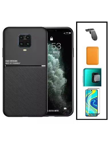 Kit Capa Magnetic Lux + Magn Wallet Laranja + Vidro + P. de Câmara + Sup Magn L para Xiaomi Poco M2 Pro