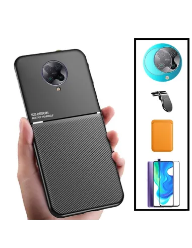 Kit Capa Magnetic Lux + Magn Wallet Laranja + Vidro + P. de Câmara + Sup Magn L para Xiaomi Redmi K30 Pro