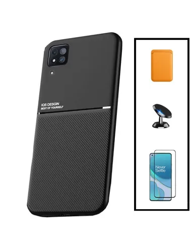 Kit Capa Magnetic Lux + Magnetic Wallet Laranja + Vidro Full Cover + Suporte Magnético para Huawei P40 Lite