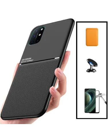 Kit Capa Magnetic Lux + Magnetic Wallet Laranja + Vidro Full Cover + Suporte Magnético para OnePlus 8T