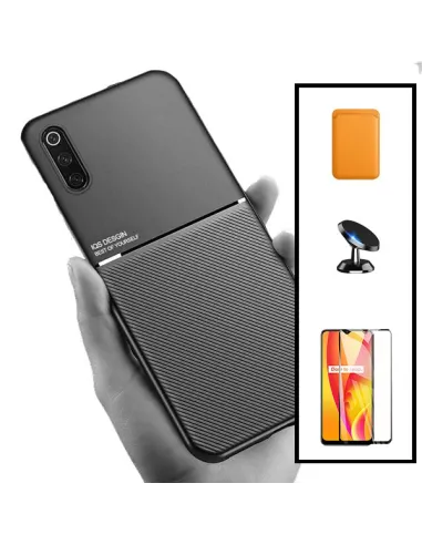 Kit Capa Magnetic Lux + Magnetic Wallet Laranja + Vidro Full Cover + Suporte Magnético para Samsung Galaxy A30s