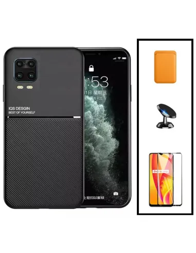 Kit Capa Magnetic Lux + Magnetic Wallet Laranja + Vidro Full Cover + Suporte Magnético para Xiaomi Mi 10 Lite 5G