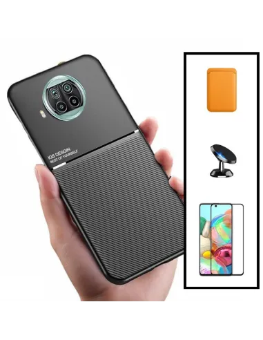 Kit Capa Magnetic Lux + Magnetic Wallet Laranja + Vidro Full Cover + Suporte Magnético para Xiaomi Mi 10i