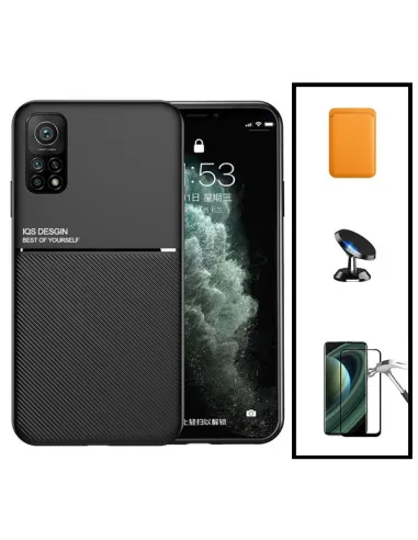 Kit Capa Magnetic Lux + Magnetic Wallet Laranja + Vidro Full Cover + Suporte Magnético para Xiaomi Mi 10T 5G