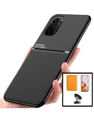 Kit Capa Magnetic Lux + Magnetic Wallet Laranja + Vidro Full Cover + Suporte Magnético para Xiaomi Mi 11i