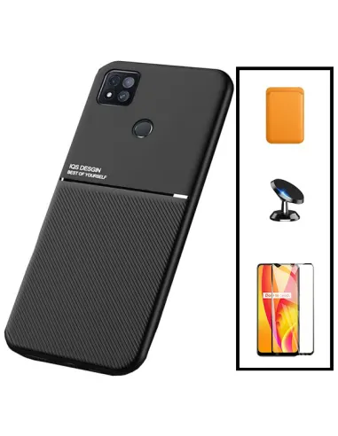 Kit Capa Magnetic Lux + Magnetic Wallet Laranja + Vidro Full Cover + Suporte Magnético para Xiaomi Poco C3