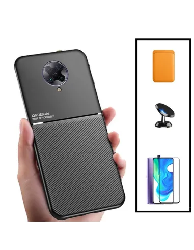 Kit Capa Magnetic Lux + Magnetic Wallet Laranja + Vidro Full Cover + Suporte Magnético para Xiaomi Poco F2 Pro