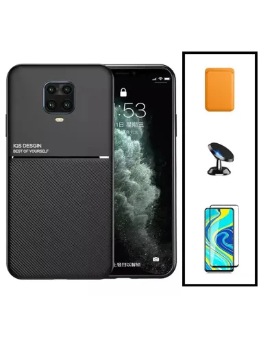 Kit Capa Magnetic Lux + Magnetic Wallet Laranja + Vidro Full Cover + Suporte Magnético para Xiaomi Poco M2 Pro