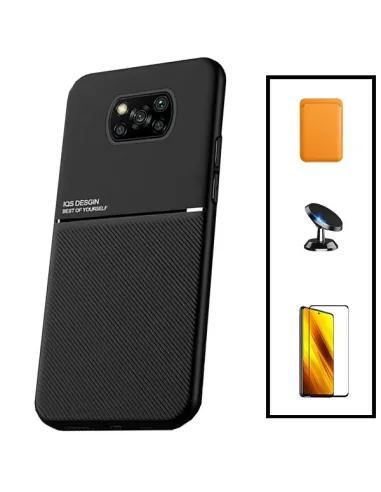 Kit Capa Magnetic Lux + Magnetic Wallet Laranja + Vidro Full Cover + Suporte Magnético para Xiaomi Poco X3