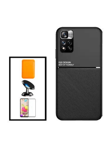 Kit Capa Magnetic Lux + Magnetic Wallet Laranja + Vidro Full Cover + Suporte Magnético para Xiaomi Redmi Note 11 Pro+