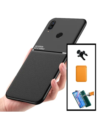 Kit Capa Magnetic Lux + Magn Wallet Laranja + Vidro + Sup Magn Reforçado para Huawei P Smart Z