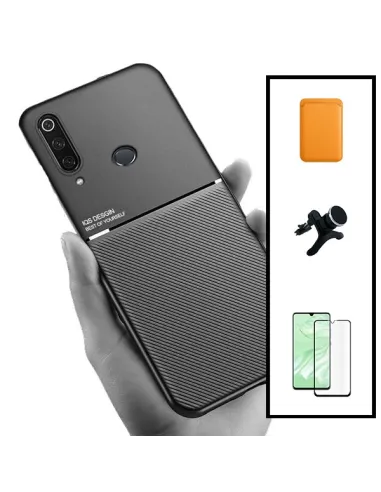 Kit Capa Magnetic Lux + Magn Wallet Laranja + Vidro + Sup Magn Reforçado para Huawei P30 Lite