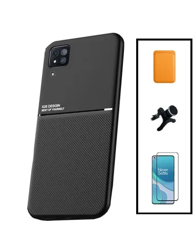 Kit Capa Magnetic Lux + Magn Wallet Laranja + Vidro + Sup Magn Reforçado para Huawei P40 Lite