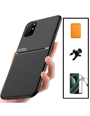 Kit Capa Magnetic Lux + Magn Wallet Laranja + Vidro + Sup Magn Reforçado para OnePlus Nord