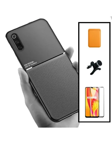 Kit Capa Magnetic Lux + Magn Wallet Laranja + Vidro + Sup Magn Reforçado para Samsung Galaxy A50