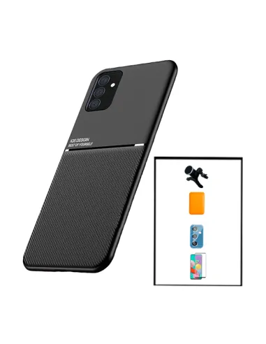 Kit Capa Magnetic Lux + Magn Wallet Laranja + Vidro + Sup Magn Reforçado para Samsung Galaxy M52 5G