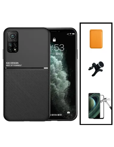 Kit Capa Magnetic Lux + Magn Wallet Laranja + Vidro + Sup Magn Reforçado para Xiaomi Mi 10T Pro 5G