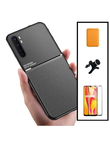 Kit Capa Magnetic Lux + Magn Wallet Laranja + Vidro + Sup Magn Reforçado para Xiaomi Mi Note 10 Lite