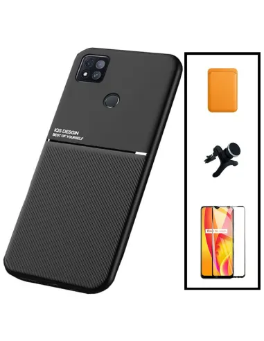 Kit Capa Magnetic Lux + Magn Wallet Laranja + Vidro + Sup Magn Reforçado para Xiaomi Poco C3