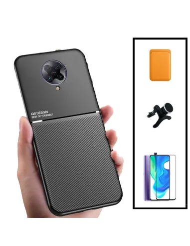 Kit Capa Magnetic Lux + Magn Wallet Laranja + Vidro + Sup Magn Reforçado para Xiaomi Poco F2 Pro