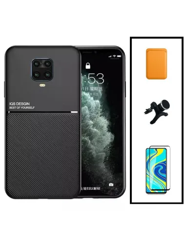 Kit Capa Magnetic Lux + Magn Wallet Laranja + Vidro + Sup Magn Reforçado para Xiaomi Poco M2 Pro