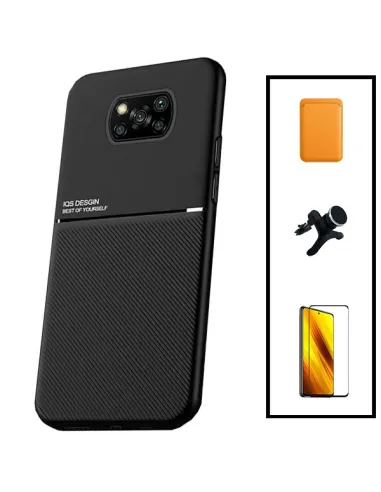 Kit Capa Magnetic Lux + Magn Wallet Laranja + Vidro + Sup Magn Reforçado para Xiaomi Poco X3 NFC