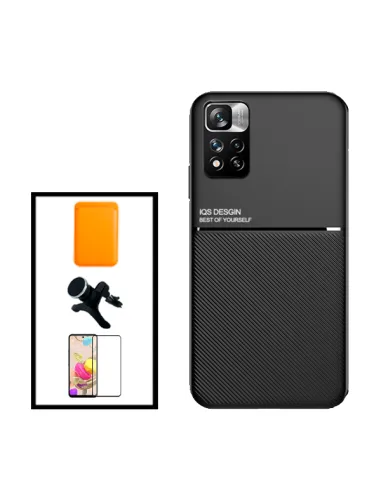 Kit Capa Magnetic Lux + Magn Wallet Laranja + Vidro + Sup Magn Reforçado para Xiaomi Redmi Note 11 Pro 5G