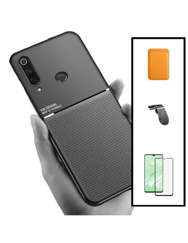 Kit Capa Magnetic Lux + Magnetic Wallet Laranja + Vidro Full Cover + Suporte Magnético L para Huawei P30 Lite