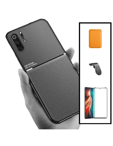 Kit Capa Magnetic Lux + Magnetic Wallet Laranja + Vidro Full Cover + Suporte Magnético L para Huawei P30 Pro